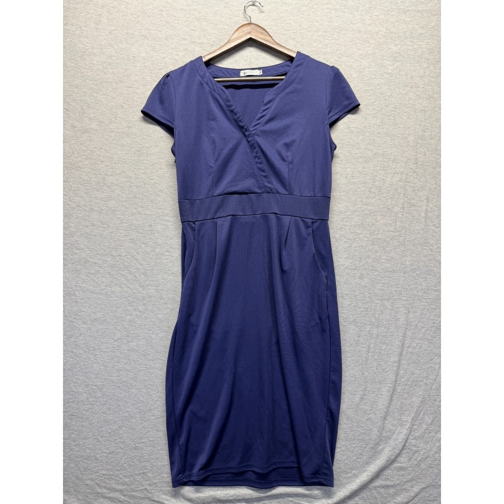 Ceasikery Pencil Dress Womens Medium Navy Blue Stretch V Neck Cap Sleeve Party